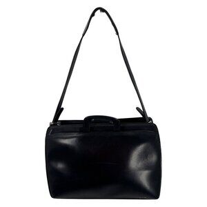 Jack Georges Black Leather Briefcase Executive Business Bag W/Adjustable Straps